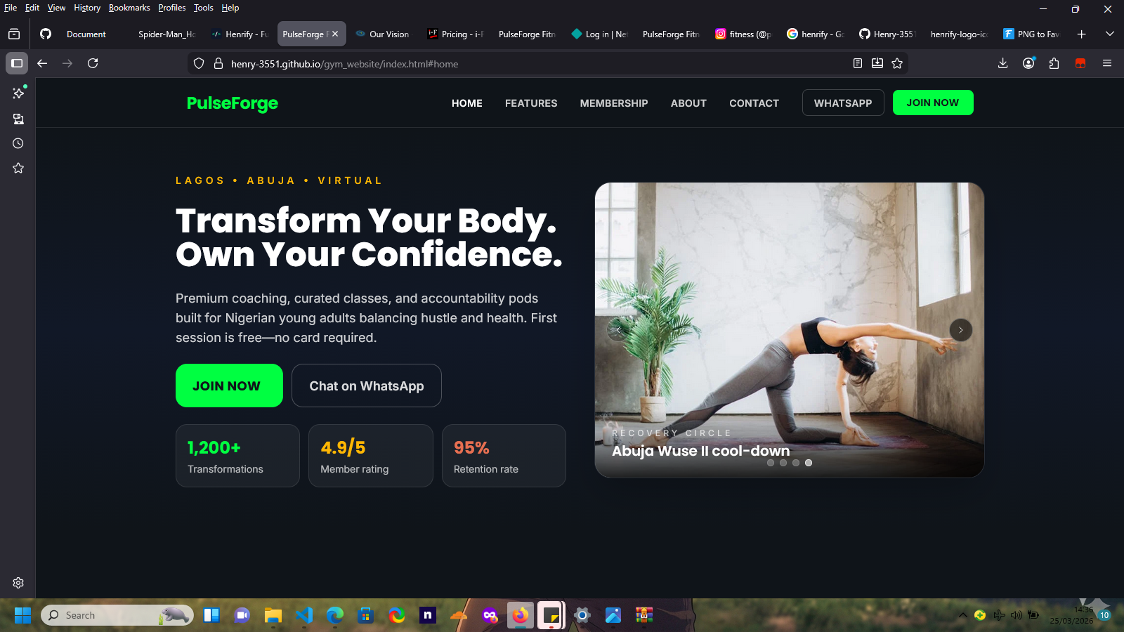 Gym website landing page preview