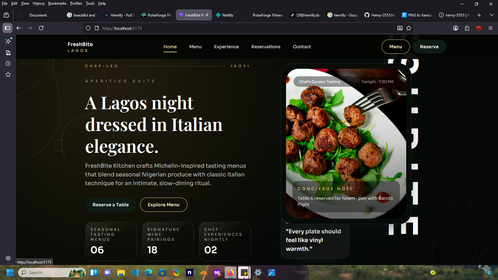 Restaurant website homepage preview